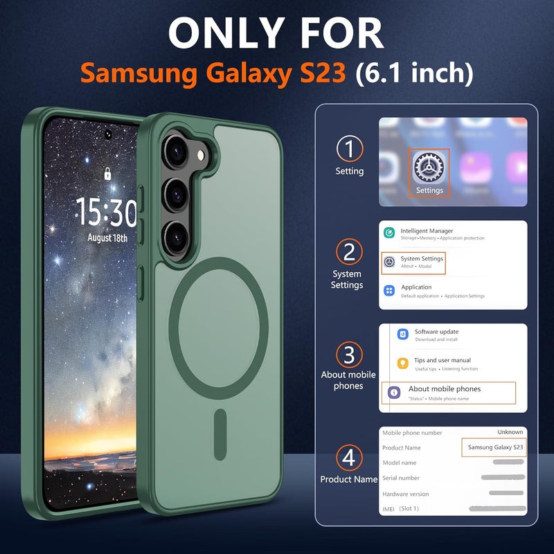حافظة المغناطيسية لهاتف Samsung S23 [متوافقة مع تقنية MagSafe] | 2 طبقة حماية للشاشة | مقاومة للتصفر وبصمات الأصابع، مقاومة للصدمات، نسيج ناعم وشفاف يناسب شكل الهاتف - لون أخضر داكن - Image 2