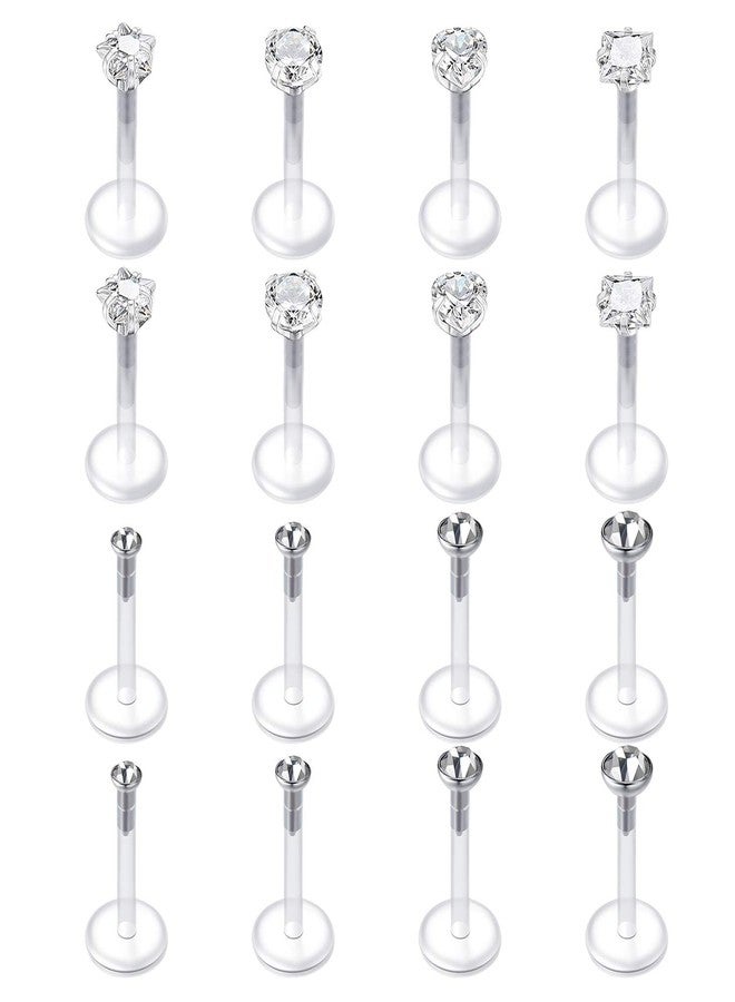 Mayhoop 16G 16Pcs Tragus Earrings Lip Rings Labret Studs Jeweled Cartilage Helix Earrings Flexible Clear Bar Medusa Piercing Retainer 6mm 8mm for Women Men, 6mm, Metal - Image 1