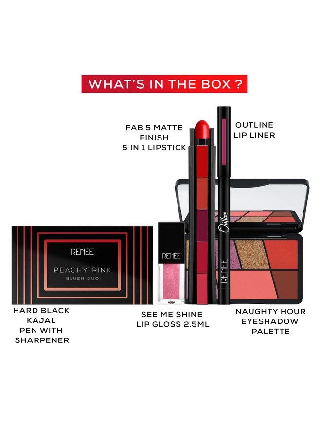 Renee مجموعة مكياج Date Look Combo Eyeshadows Paddle Palette Red Blush Lips Kajal &amp; Lip Bloss أفضل الهدايا للصديقة والزوجة والنساء والفتيات والزواج والذكرى السنوية للزفاف والحب الخاص - Image 3