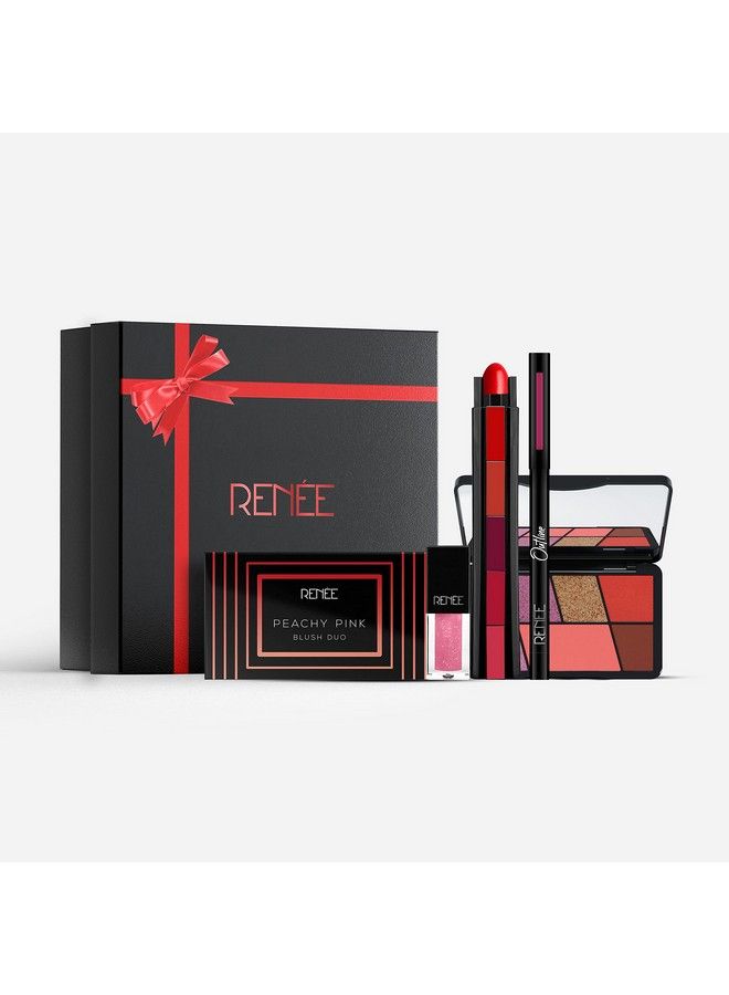 Renee مجموعة مكياج Date Look Combo Eyeshadows Paddle Palette Red Blush Lips Kajal &amp; Lip Bloss أفضل الهدايا للصديقة والزوجة والنساء والفتيات والزواج والذكرى السنوية للزفاف والحب الخاص - Image 1