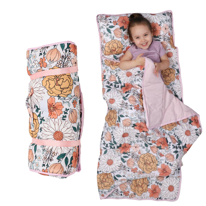 Morxy Toddler Nap Mat with Pillow Blanket Extra Large Portable Roll Up Nap Mats with Name Tag Thick Kids Sleep Mat for Daycare Preschool Travel and Camping for Age 3 and up