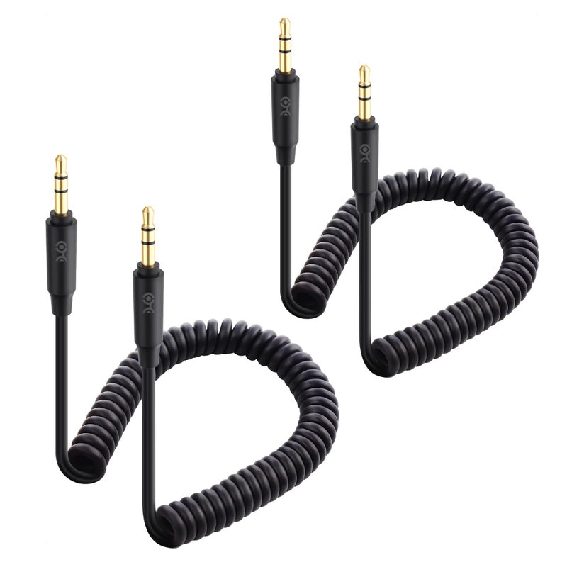 Cable Matters 2-Pack Coiled 3.5mm Male to Male Stereo Audio Cable - Stretches from 2 to 4 Feet - Image 1
