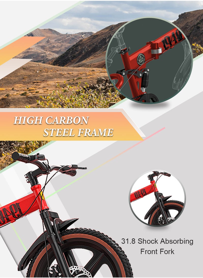 Forever 18 Inch Foldable Mountain Bike，with Adjustable Seat and Lightweight High-Carbon Steel Dual Disc Brakes, for Boys and Girls  - Image 5