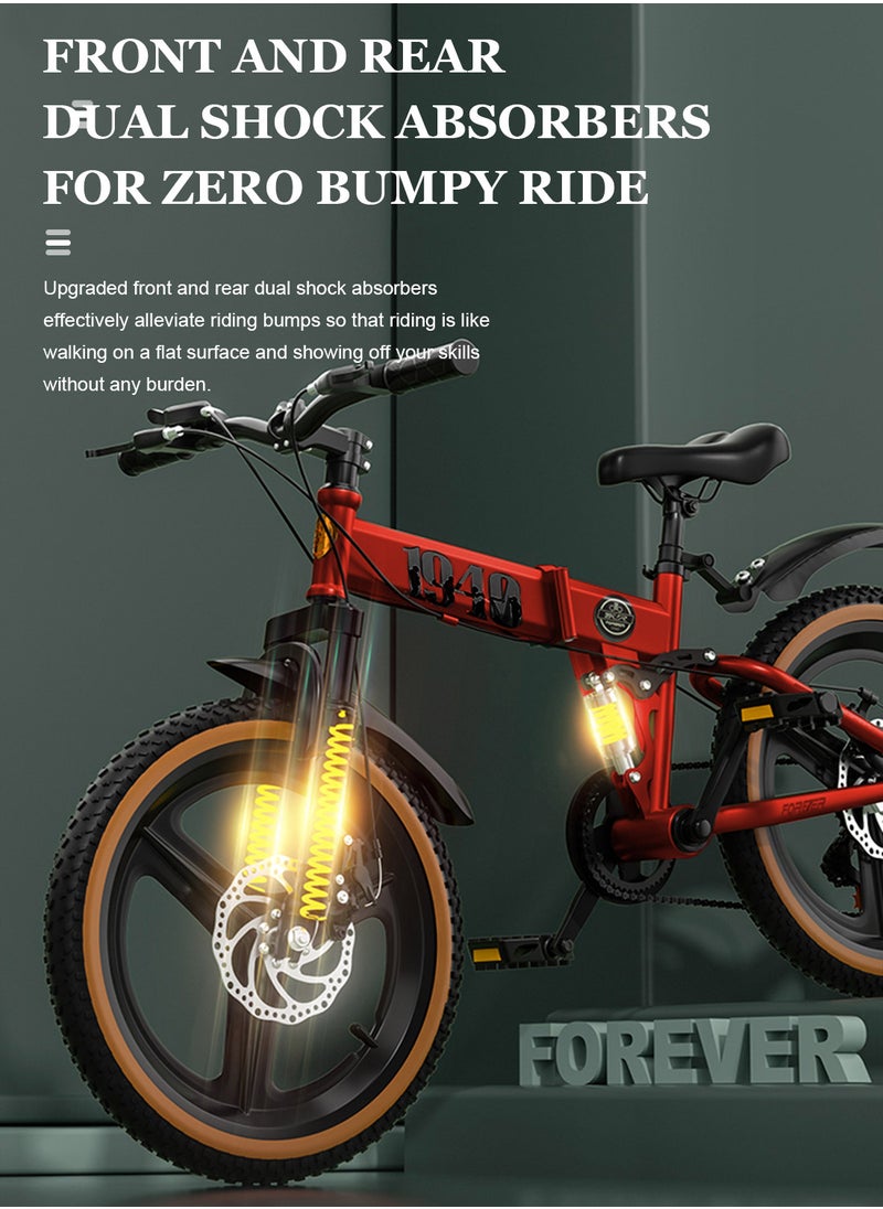 Forever 18 Inch Foldable Mountain Bike，with Adjustable Seat and Lightweight High-Carbon Steel Dual Disc Brakes, for Boys and Girls  - Image 2