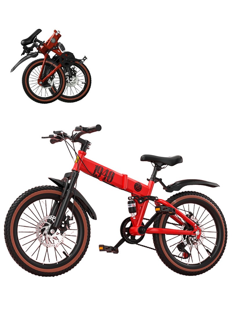 Forever 18 Inch Foldable Mountain Bike，with Adjustable Seat and Lightweight High-Carbon Steel Dual Disc Brakes, for Boys and Girls  - Image 1