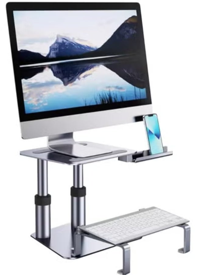 TIGER Adjustable Height Monitor Stand with Retractable Desk Mount – Ergonomic Laptop Riser with Keyboard Storage for iMac, MacBook, iPad & iPhone – Durable ABS + Metal Build, Supports Devices Up to 17” for Home or Office Use - Image 3