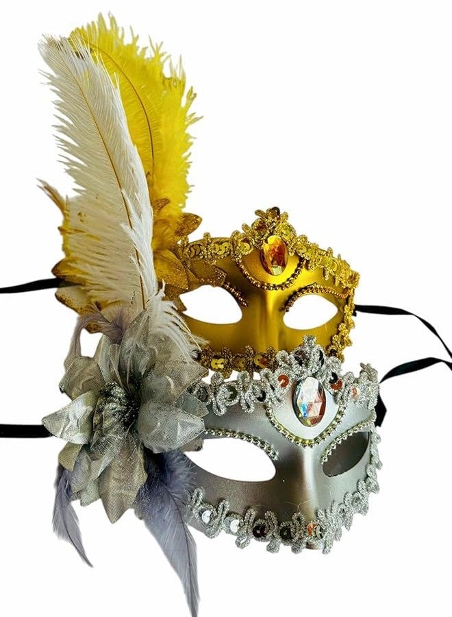 PartyToko Purple and Pink Feather Masquerade Mask Eyemask Halloween Cosplay Party Eyemask for Women Men Couple- 1pcs - Image 2