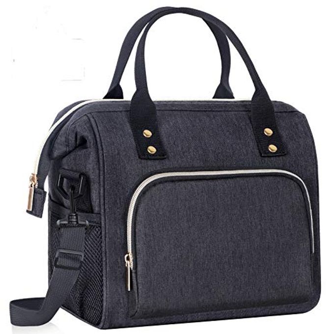 IDEATECH Lunch Box for Men, Insulated Lunch Bag, Leak Proof Lunch Cooler Bag Insulated for Work, Black Lunch Tote Bags Women with Adjustable Shoulder Strap(Black)