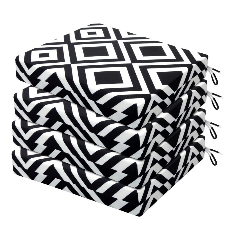 HARBOREST Outdoor Chair Cushions Set of 4 Water Resistant Patio Chair Cushions with Ties Square Corner Outdoor Seat Cushions for Patio Furniture 185x16x3 BlackWhite Diamond - Image 2