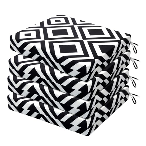 HARBOREST Outdoor Chair Cushions Set of 4 Water Resistant Patio Chair Cushions with Ties Square Corner Outdoor Seat Cushions for Patio Furniture 185x16x3 BlackWhite Diamond - Image 1