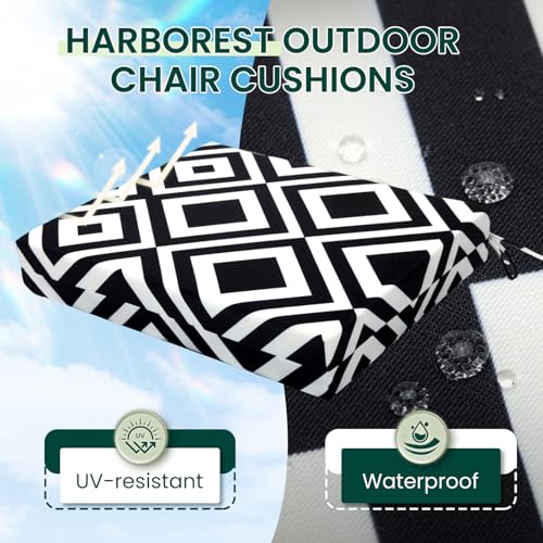 HARBOREST Outdoor Chair Cushions Set of 4 Water Resistant Patio Chair Cushions with Ties Square Corner Outdoor Seat Cushions for Patio Furniture 185x16x3 BlackWhite Diamond - Image 3