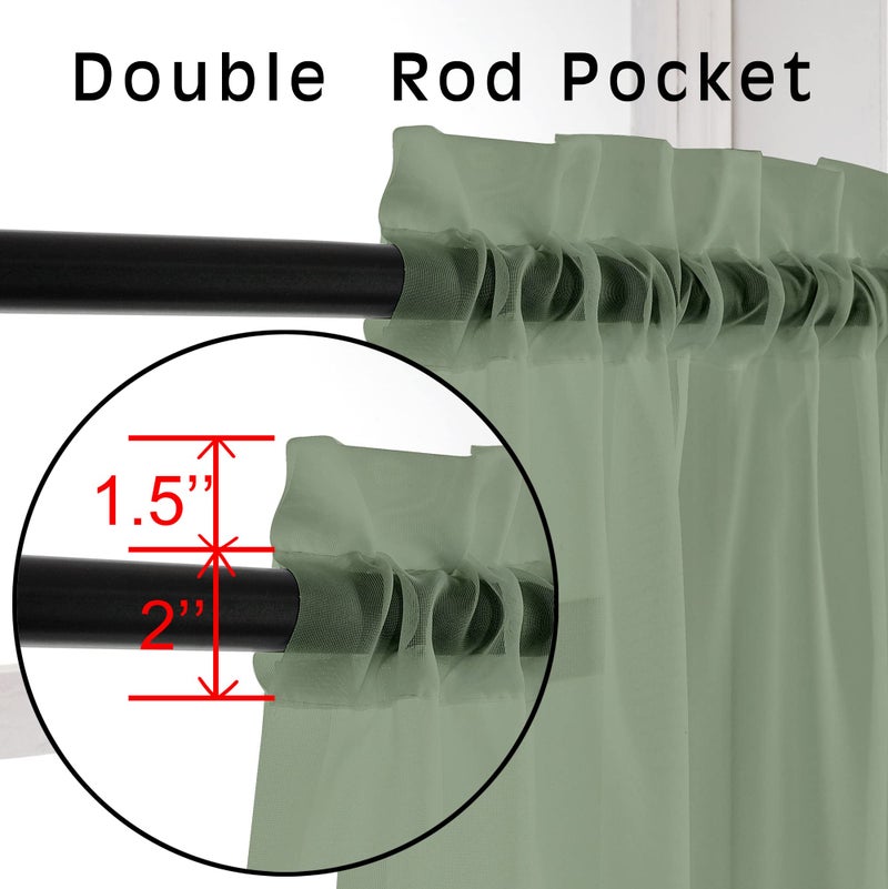 Ovzme 2 Panels Window Sage Green Sheer Curtains 42"" X 45"" Inches For Small Windows  Soft Touching Top Dual Rod Pocket Drapes For Living Room & Bedroom - Image 3