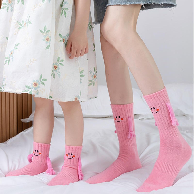 Honganda Funny Kids Baby Girl Boy Holding Hands Socks, Silly Smile Crazy Socks Novelty Gift for Toddlers 1-9Years (US, Age, 3 Years, 5 Years, Pink) - Image 2