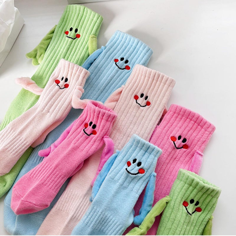 Honganda Funny Kids Baby Girl Boy Holding Hands Socks, Silly Smile Crazy Socks Novelty Gift for Toddlers 1-9Years (US, Age, 3 Years, 5 Years, Pink) - Image 3