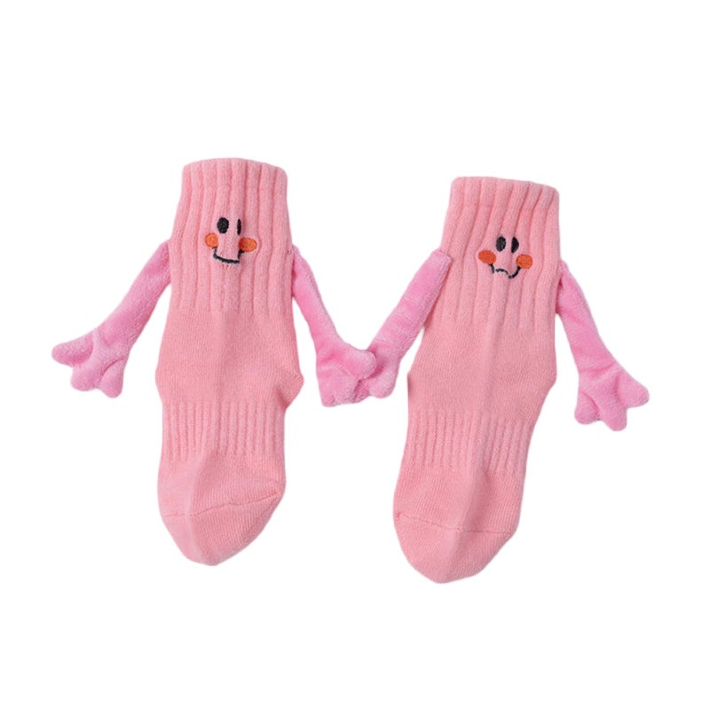 Honganda Funny Kids Baby Girl Boy Holding Hands Socks, Silly Smile Crazy Socks Novelty Gift for Toddlers 1-9Years (US, Age, 3 Years, 5 Years, Pink) - Image 1