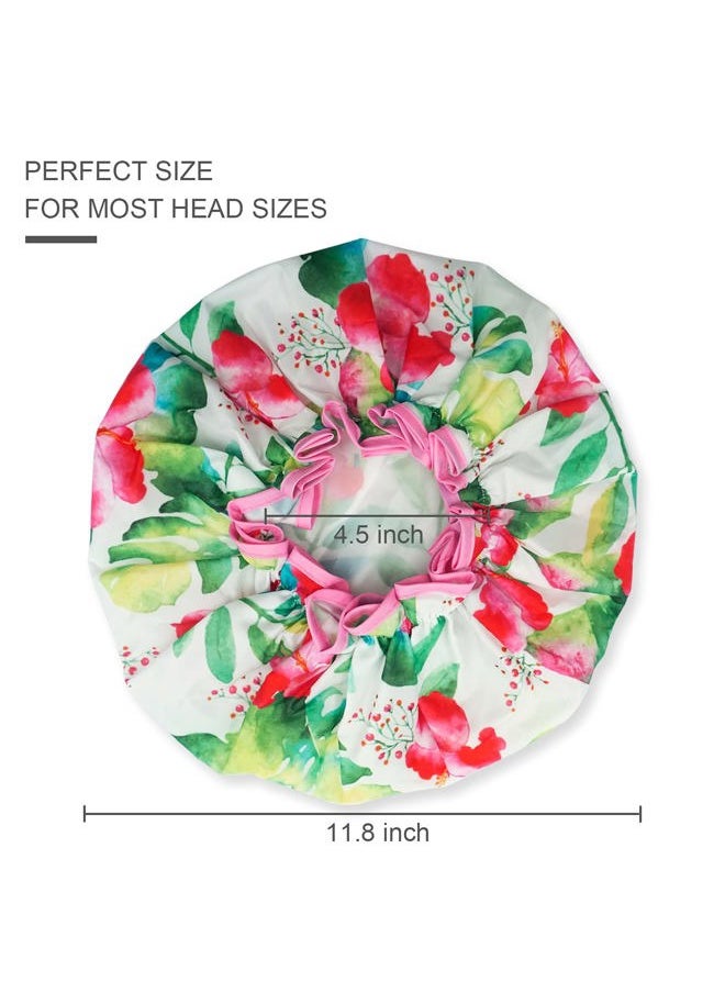 BEAUTAIL - Shower Cap, Reusable Bath Shower Caps for Women Long Hair, Double Layer Waterproof Bathing Shower Hat Hair Protector for Kids Girls Men, Flowers, 1 Pack - Image 1
