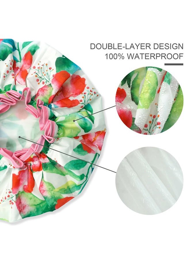 BEAUTAIL - Shower Cap, Reusable Bath Shower Caps for Women Long Hair, Double Layer Waterproof Bathing Shower Hat Hair Protector for Kids Girls Men, Flowers, 1 Pack - Image 1