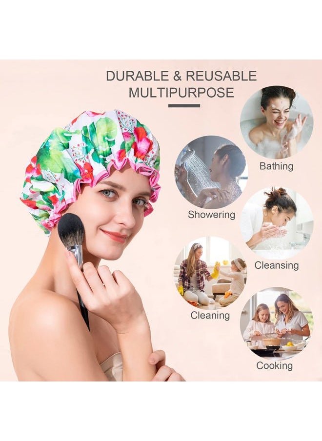 BEAUTAIL - Shower Cap, Reusable Bath Shower Caps for Women Long Hair, Double Layer Waterproof Bathing Shower Hat Hair Protector for Kids Girls Men, Flowers, 1 Pack - Image 1