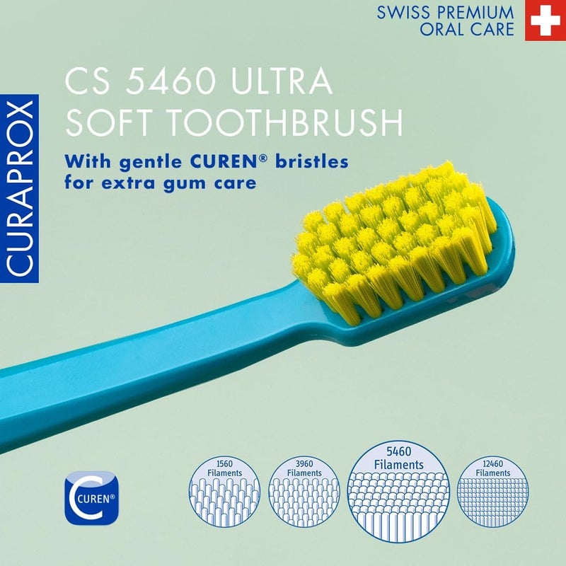 CURAPROX 4 x CS 5460 Ultra Soft Adult Manual Toothbrush with 5460 Ultra Soft CUREN Bristles - 4 Pieces, Random Color - Image 2