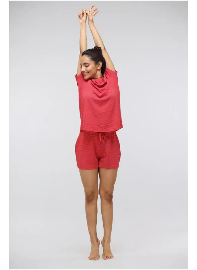 نسيسيرا Orange Wavy Printed Modal Shorts Set