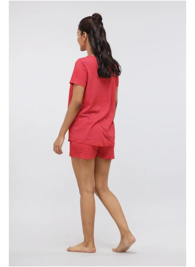 نسيسيرا Orange Wavy Printed Modal Shorts Set