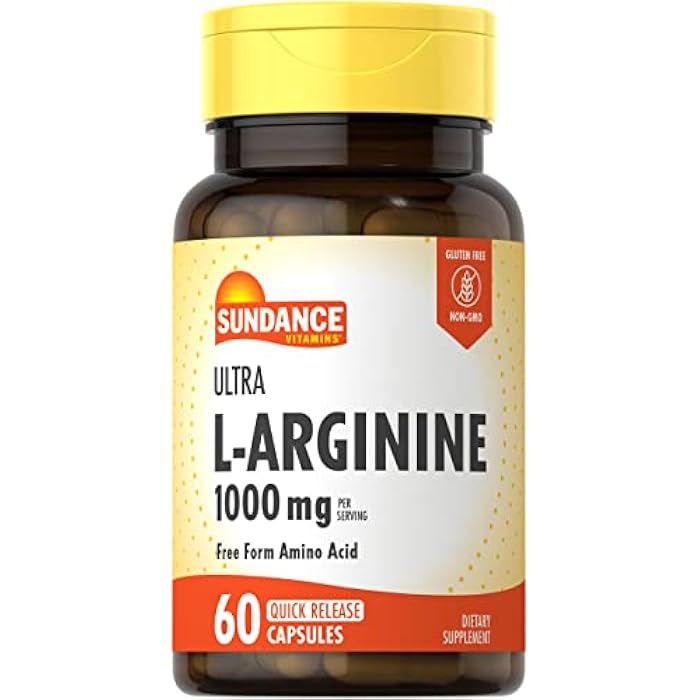 Sundance L-Arginine 1000mg Capsules | 60 Count | Free Form Amino Acid Supplement | Non-GMO and Gluten Free Supplement - Image 1