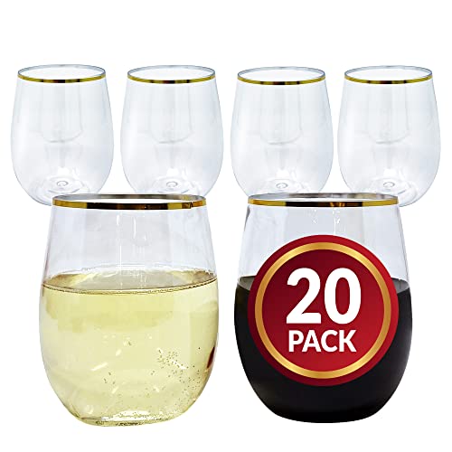 Reli. Reli 12oz Disposable Wine Glasses GoldRim 20 Pack Stemless Crystal Clear Reusable Recyclable BPAFree FoodGrade Plastic Shatterproof Party Cups for Juices Cocktails Whiskey Any Occasion - Image 2