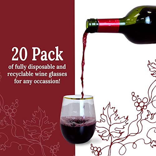 Reli. Reli 12oz Disposable Wine Glasses GoldRim 20 Pack Stemless Crystal Clear Reusable Recyclable BPAFree FoodGrade Plastic Shatterproof Party Cups for Juices Cocktails Whiskey Any Occasion - Image 5
