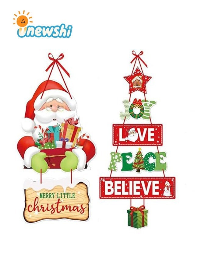 أخبار لافتة معلقة لزينة عيد الميلاد مكونة من قطعتين، لافتة باب عيد الميلاد، لافتة باب شجرة عيد الميلاد المجيد، شماعات ديكور حائط على شكل غرينشماس المجيد، لافتة باب المنزل لعطلة عيد الميلاد لتزيين حائط الباب الأمامي - Image 1