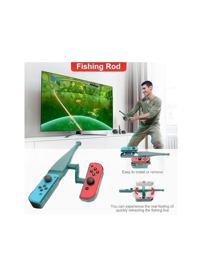 PROMASS 18 in 1 Switch Sport Games Accessories Bundle for Nintendo Switch Games, Family Bundle Accessory Kit with Tennis Racket Controller Grips Racing Wheel Bandage Golf Club Wheels Drum Stick Fishing Rod  - Image 5