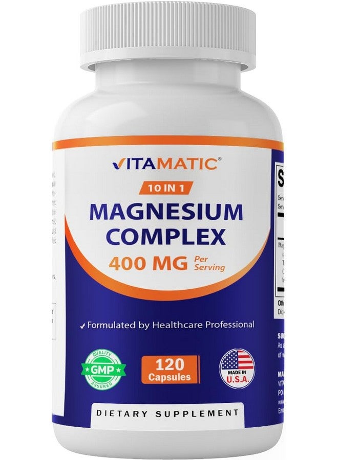 Vitamatic Magnesium Complex, 400mg Elemental MG (as Bisglycinate, Citrate, Taurate, Malate, Aspartate, Oxide, Gluconate, Lysinate Glycinate, Orotate, Succinate) - 120 Capsules - Image 1