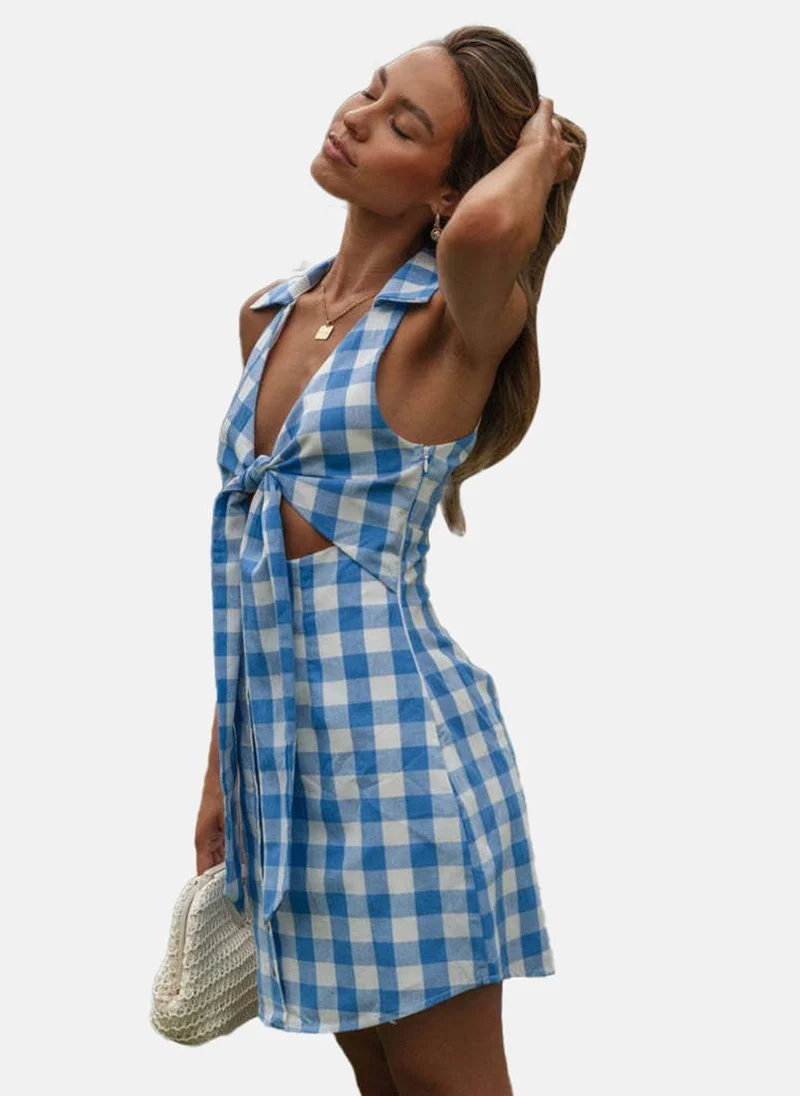 YUNIQEE Gingham Tie-Front Dress