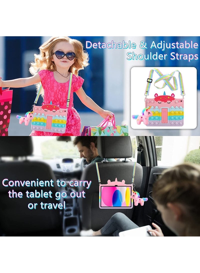 iPad 10th Generation Case 2022 with Kickstand Shoulder Straps Keychain Fidget Bubble Case for Girls Kids Cute Rainbow Cover for iPad 10th Gen 10.9 inch 2022  - Image 2