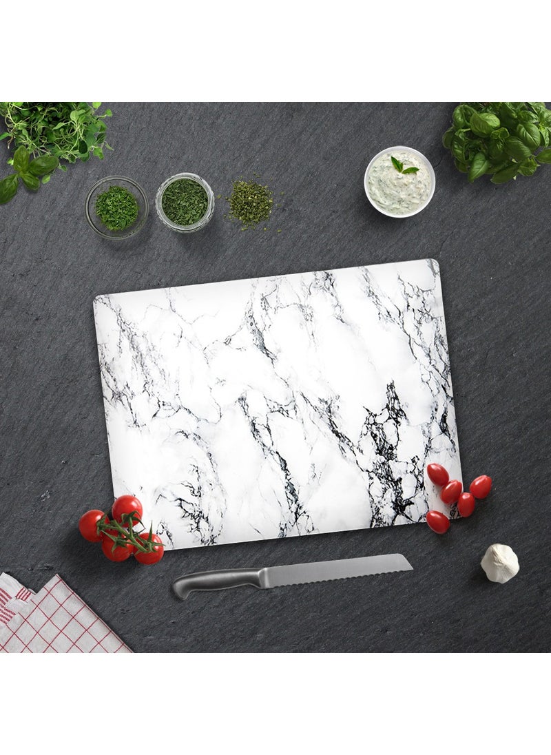 DECORITA White Marble Look | Glass Cutting Board Glass Cutting Table | 30cmx40cm  - Image 1
