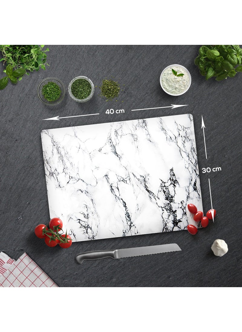 DECORITA White Marble Look | Glass Cutting Board Glass Cutting Table | 30cmx40cm  - Image 4