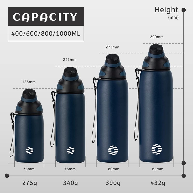 FjBottle زجاجة مياه Fjbottle من الفولاذ المقاوم للصدأ بسعة 600 مل/800 مل/1 لتر مع غطاء مغناطيسي، زجاجة مياه معزولة خالية من مادة BPA للعمل والسفر - Image 4