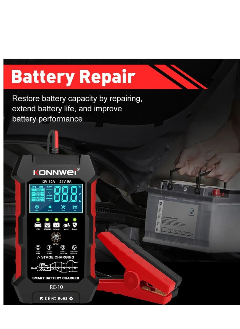 Konnwei KONNWEI RC-10 12-24V/5-10A Smart Car/Moto 3in1 Battery Pulse Repair Charger Tool  - Image 2