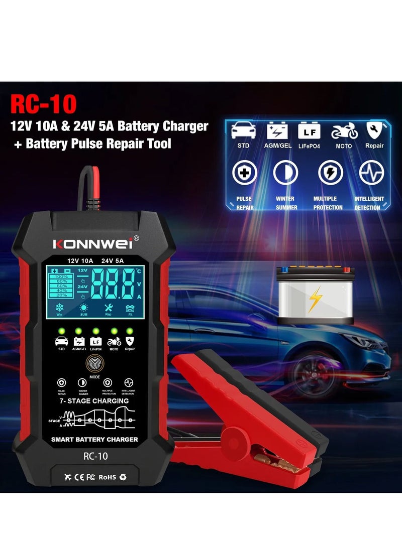 Konnwei KONNWEI RC-10 12-24V/5-10A Smart Car/Moto 3in1 Battery Pulse Repair Charger Tool  - Image 3