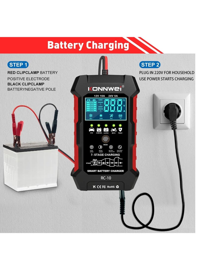 Konnwei KONNWEI RC-10 12-24V/5-10A Smart Car/Moto 3in1 Battery Pulse Repair Charger Tool  - Image 5