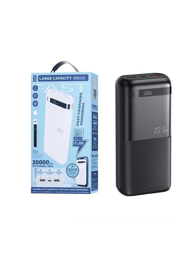 ريماكس باور بانك RPP-72 من سلسلة بايلوتير، سعة 20000 مللي أمبير/ساعة، باور بانك مع شحن سريع 22.5 وات + 20 وات بتقنية PD، ومنفذي USB وType-C، ومدخل/مخرج ثنائي الاتجاه، وحماية الشريحة الذكية، وتصميم صغير الحجم - أسود - Image 2