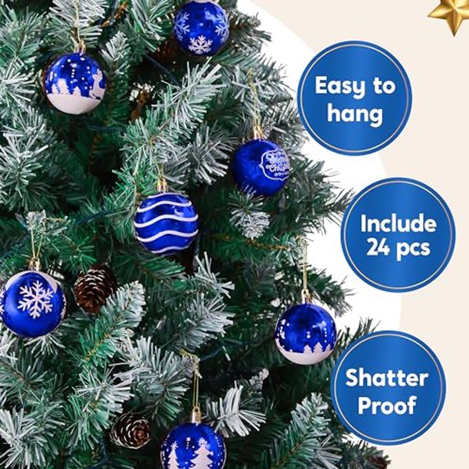 Joiedomi 24 Pcs Christmas Ball Ornaments, Blue & White 2.3 Deluxe Delicate Painting & Glittering Shatterproof Christmas Tree Ornaments for Wreath Garland Holiday Indoor Party - Image 3