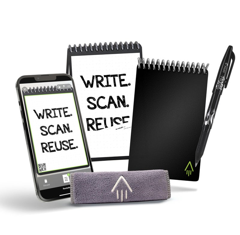 Rocketbook Smart Reusable Notebook, Mini Spiral Notebook, Infinity Black, (3.5" x 5.5") - Image 1