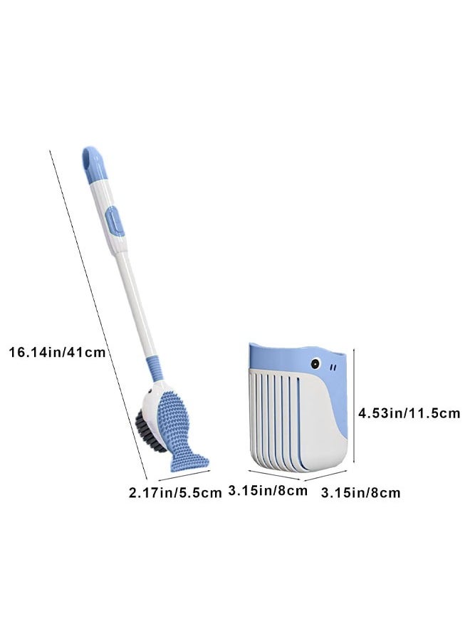 Toilet Scrubber, Toilet Brush Set for Bathroom with Holder Without Dead Angle, Wall Mounted Cleaning Brush, Heavy Duty Toilet Brush (Blue)