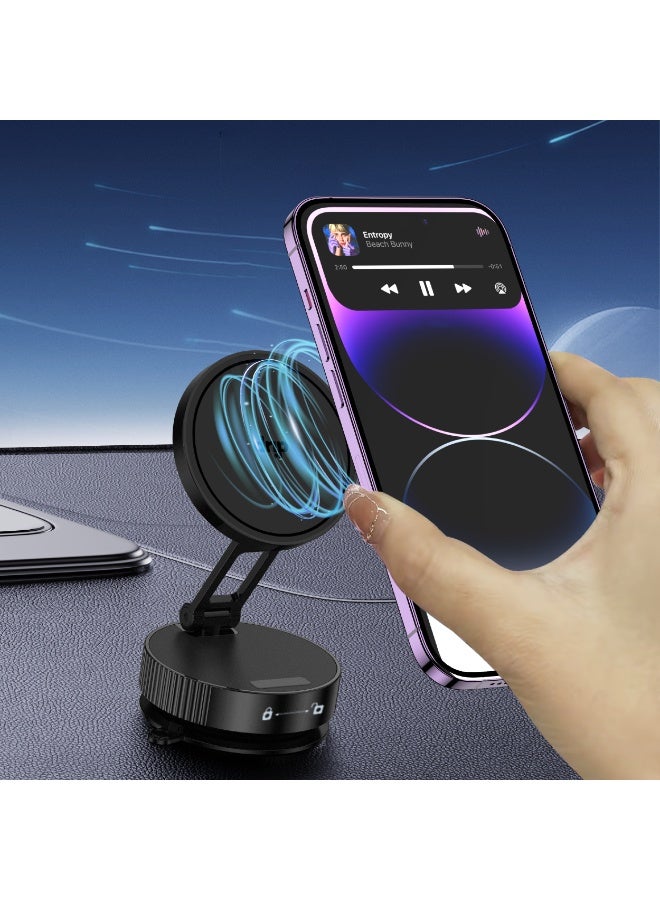 DRIP 🧲🚗 Rotatable Foldable Magnetic Phone Mount Vacuum Suction Holder Black for iPhone Android - Image 3