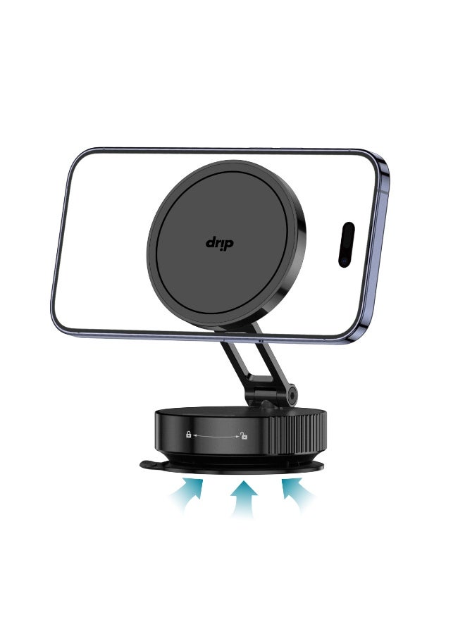 DRIP 🧲🚗 Rotatable Foldable Magnetic Phone Mount Vacuum Suction Holder Black for iPhone Android - Image 1