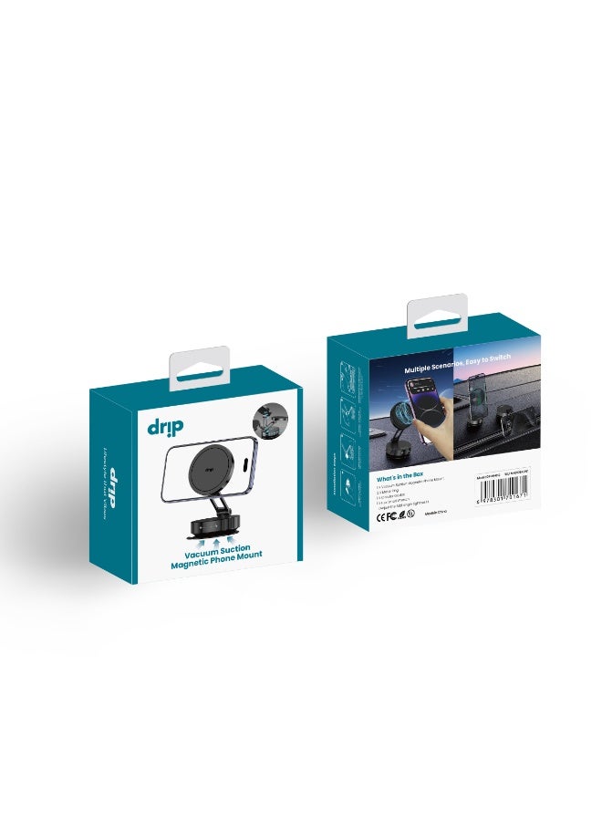 DRIP 🧲🚗 Rotatable Foldable Magnetic Phone Mount Vacuum Suction Holder Black for iPhone Android - Image 5