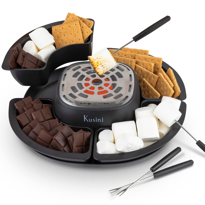 Kusini Smores Maker Tabletop Indoor - Flameless Electric Marshmallow Roaster â€“ 4 Detachable Trays & 4 Roasting Forks â€“ Gift Set & Date Night Idea. Movie Night Supplies & Housewarming Gift - Image 1