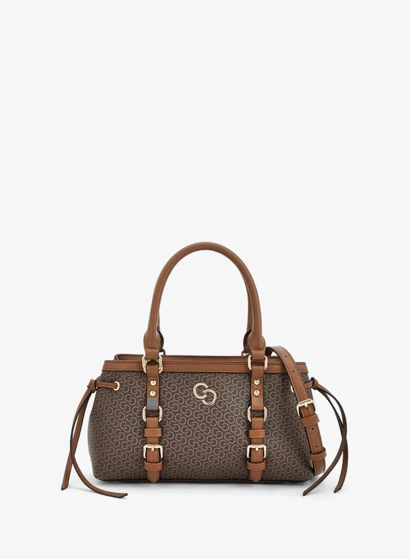 Monogram Print Tote Bag With Zip Closure