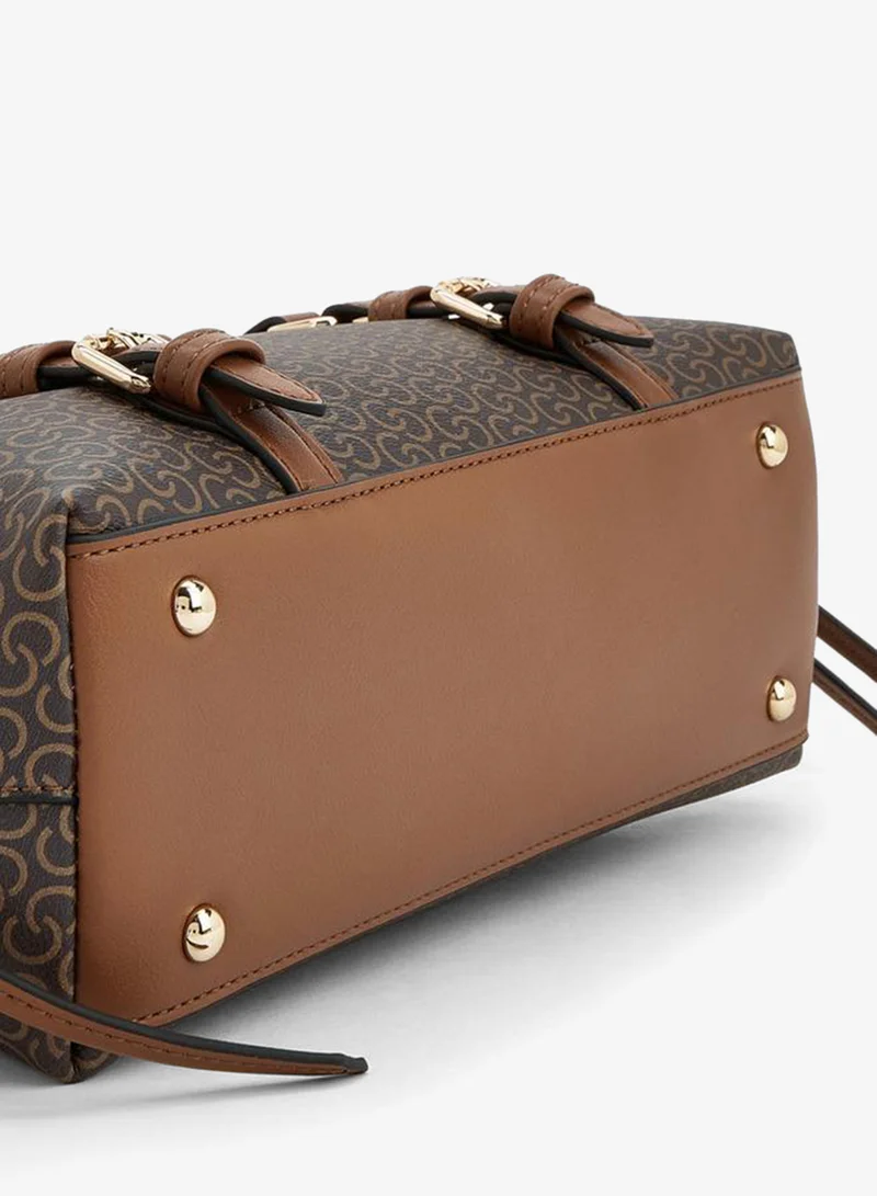Celeste TAN Monogram Print Tote Bag With Zip Closure for Women | Best Price UAE