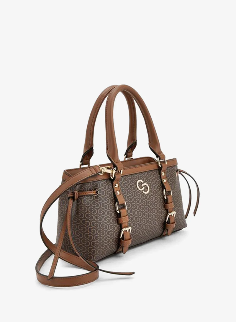 Celeste TAN Monogram Print Tote Bag With Zip Closure for Women | Best Price UAE